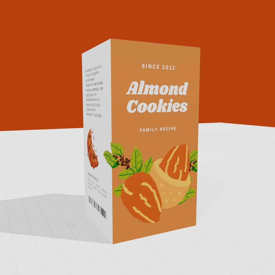 Almond Cookies 3D Mockup | Free Box Packaging Design Template