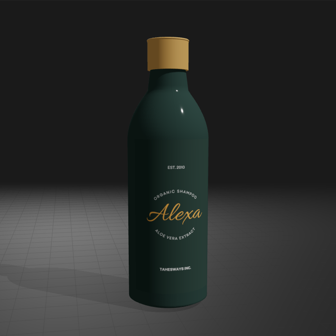Alexa Organic Shampoo 3D Bottle Mockup Generator | Create Luxury Packaging Mockups Online