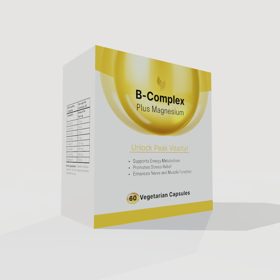 Create Stunning B-Complex Plus Magnesium Capsule Packaging with 3D Box Mockup Generator