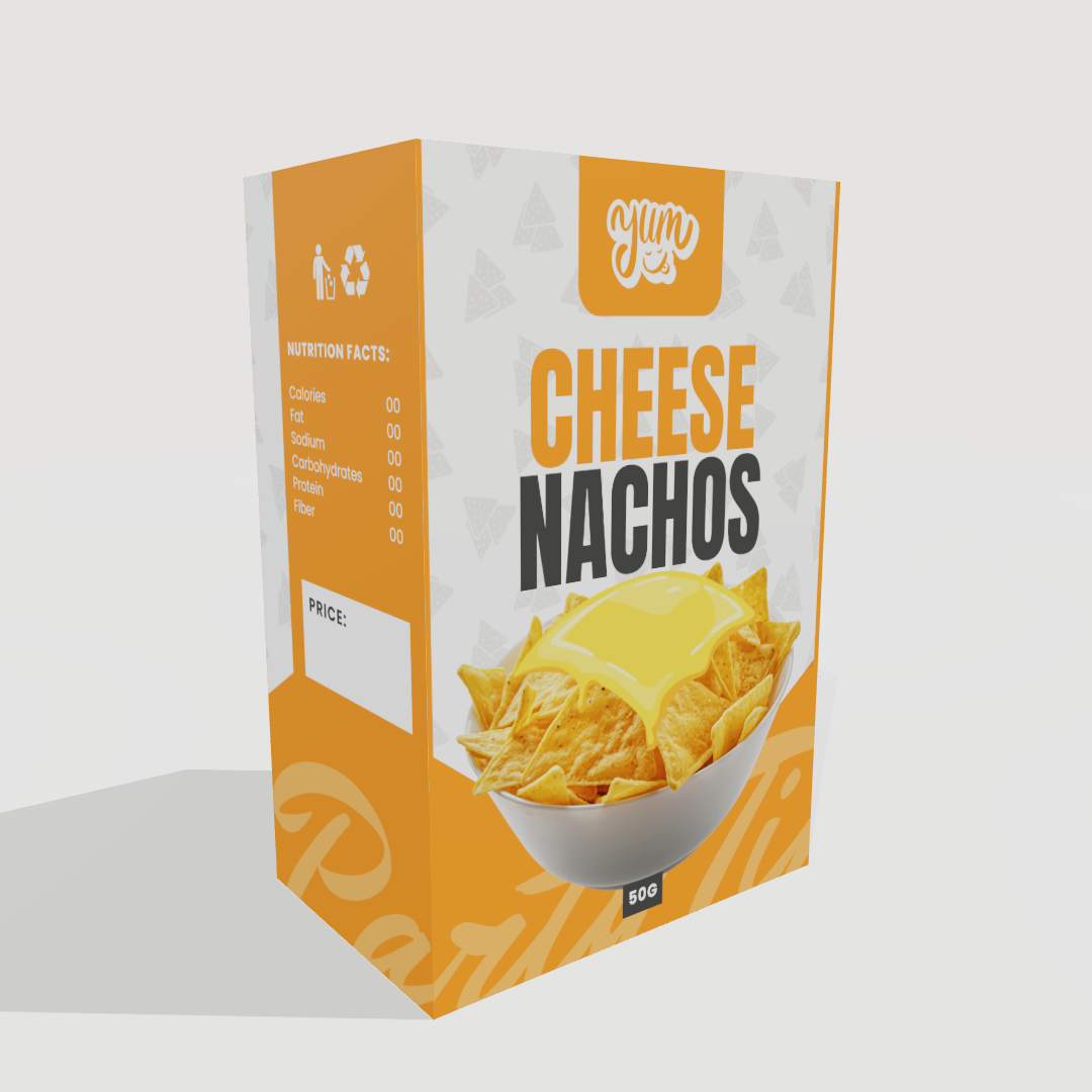 Create Stunning Cheese Nachos 3D Box Mockup | Professional Packaging Design Made Easy