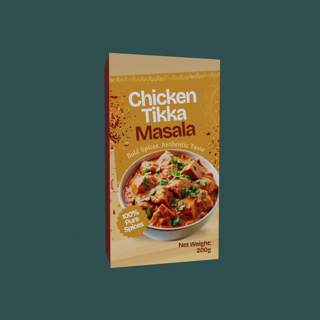 Create Stunning 3D Box Mockups for Chicken Tikka Masala Packaging - Free Online Generator