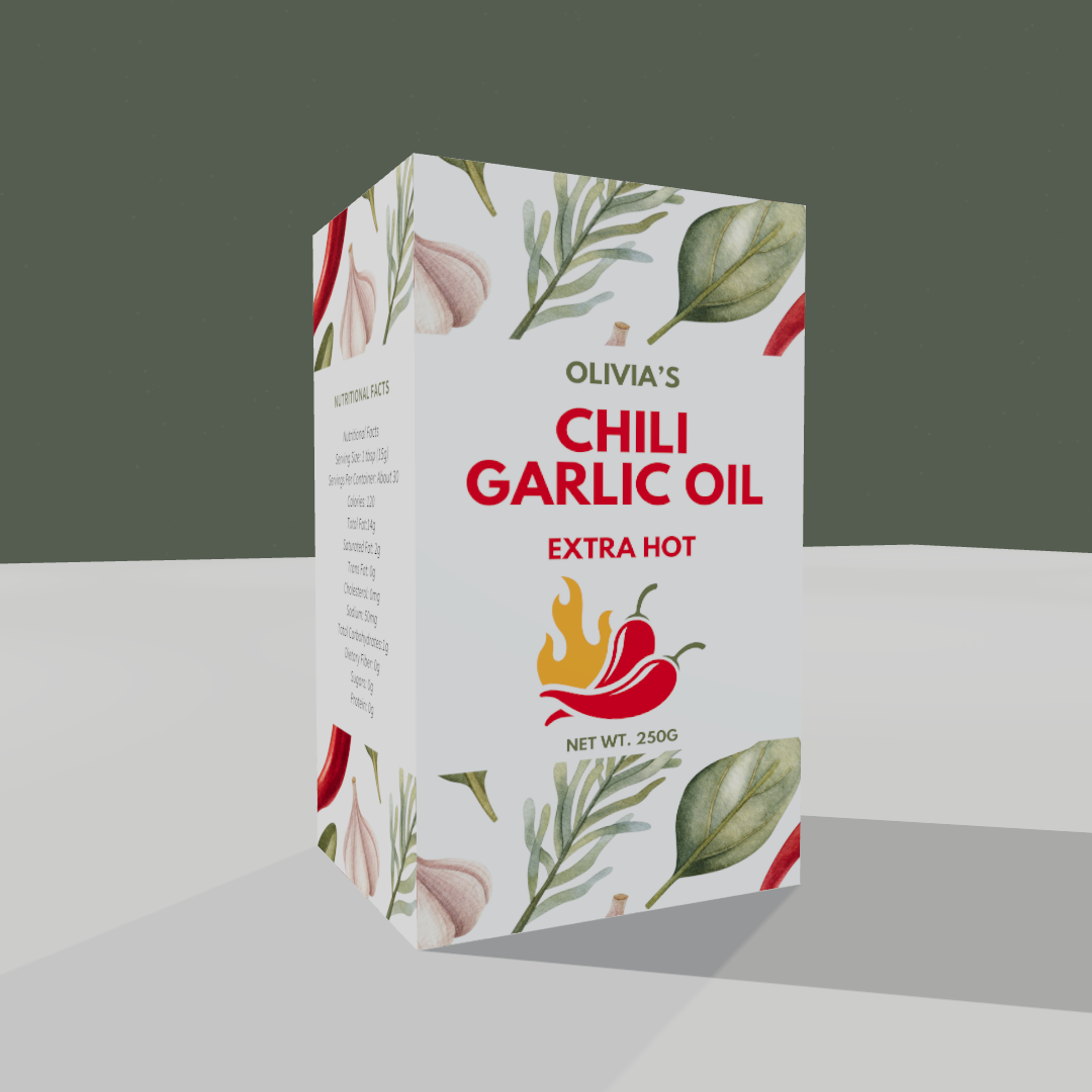 Design Chili Garlic Oil Packaging with 3D Box Mockup Generator | Online Mockup Tool