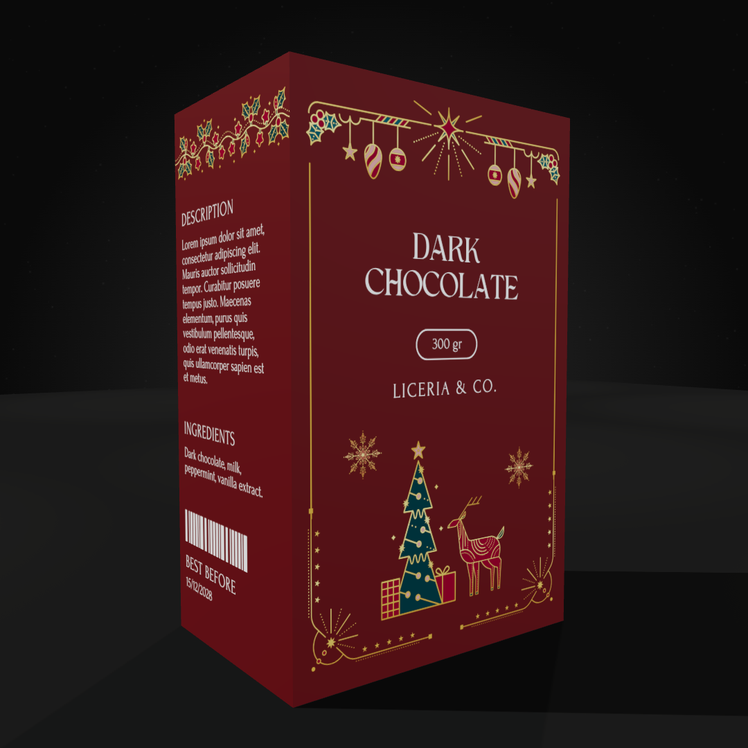 Create Stunning Christmas Dark Chocolate 3D Box Mockups with Online Packaging Generator Tools