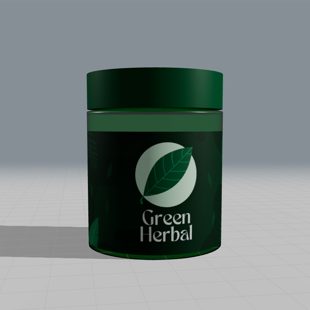 Green Herbal Tea 3D Jar Mockup Generator | Create Realistic Packaging Mockups for Tea Bottles Online
