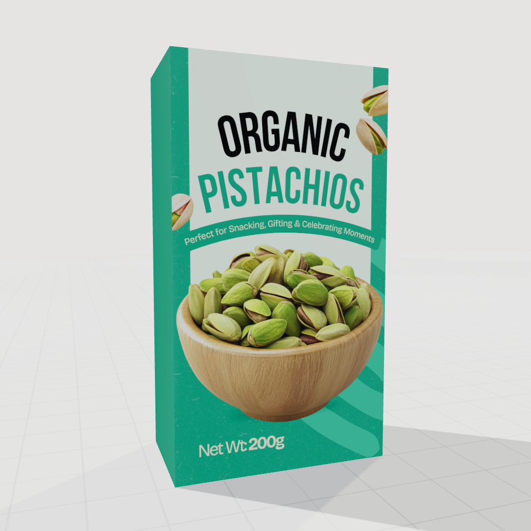 Create Stunning Organic Pistachios Packaging with 3D Box Mockup Generator