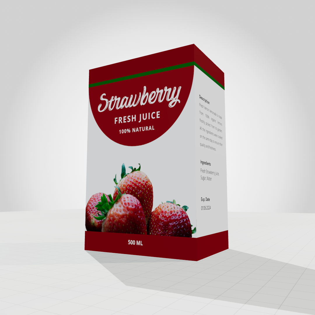 Strawberry Juice Packaging – Free 3D Box Mockup Generator